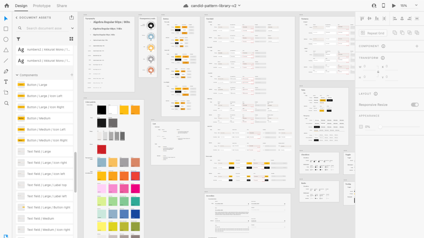 Screenshot of Candid design file within Adobe XD