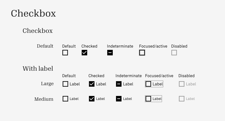 Various states of the Candid checkbox component