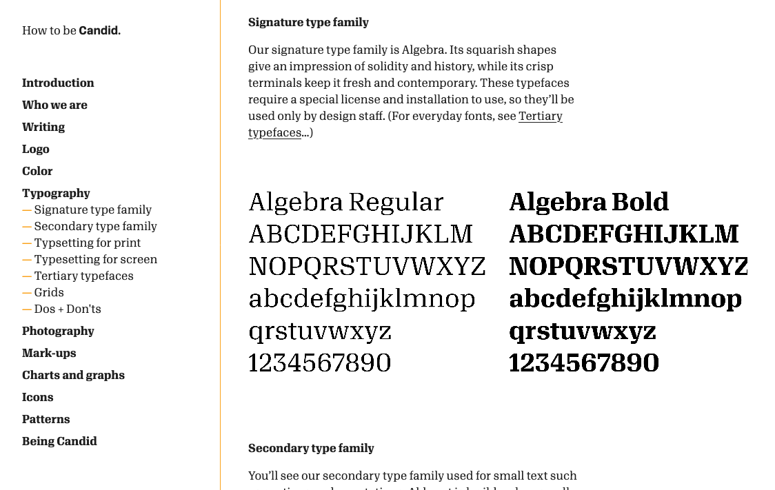 Screenshot of typography guidelines from the Candid Style Guide