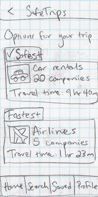 Sketch of SafeTrips transportation options list