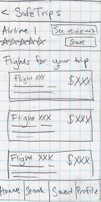 Sketch of SafeTrips individual airline flights list