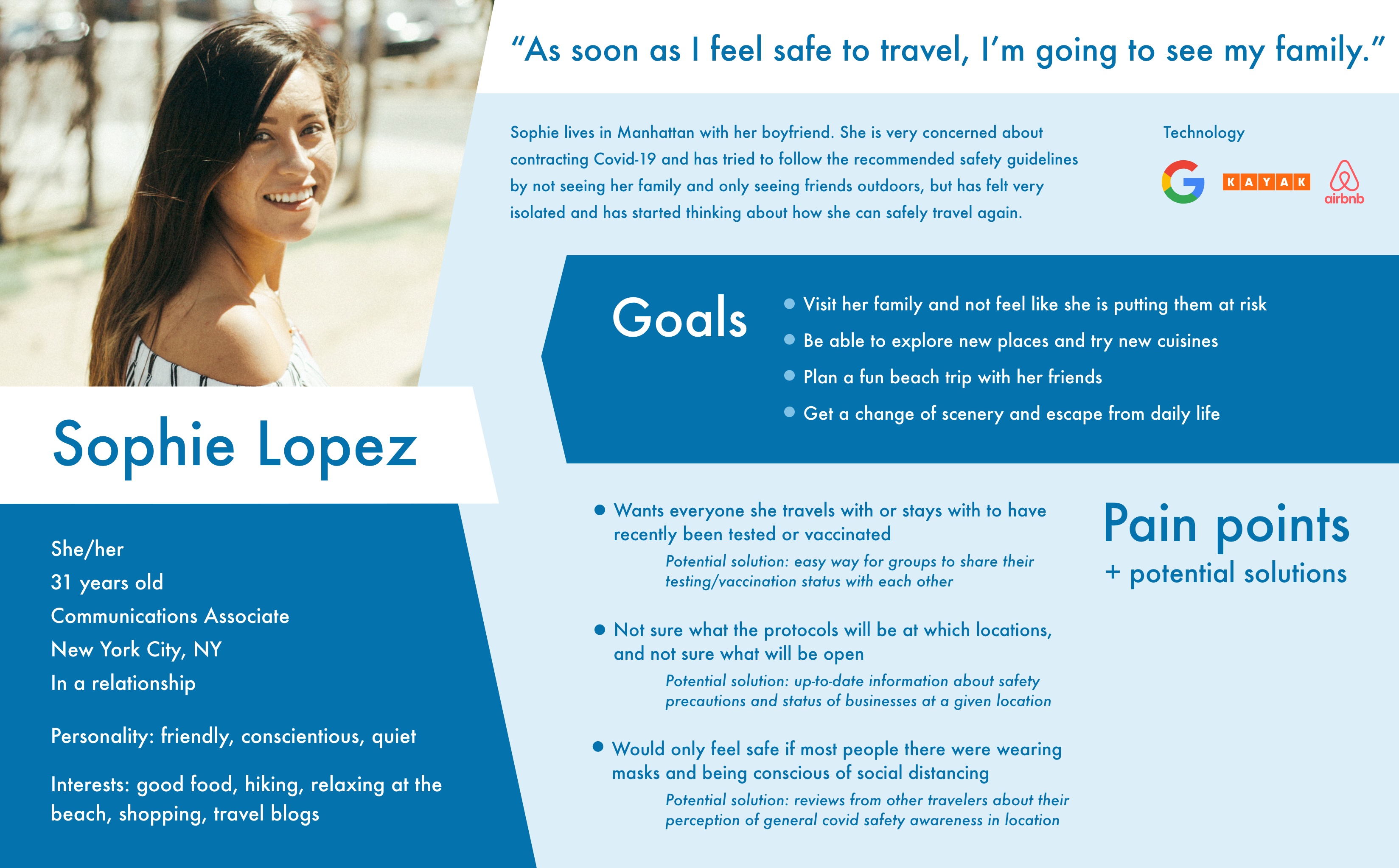 User persona for SafeTrips: Sophie Lopez